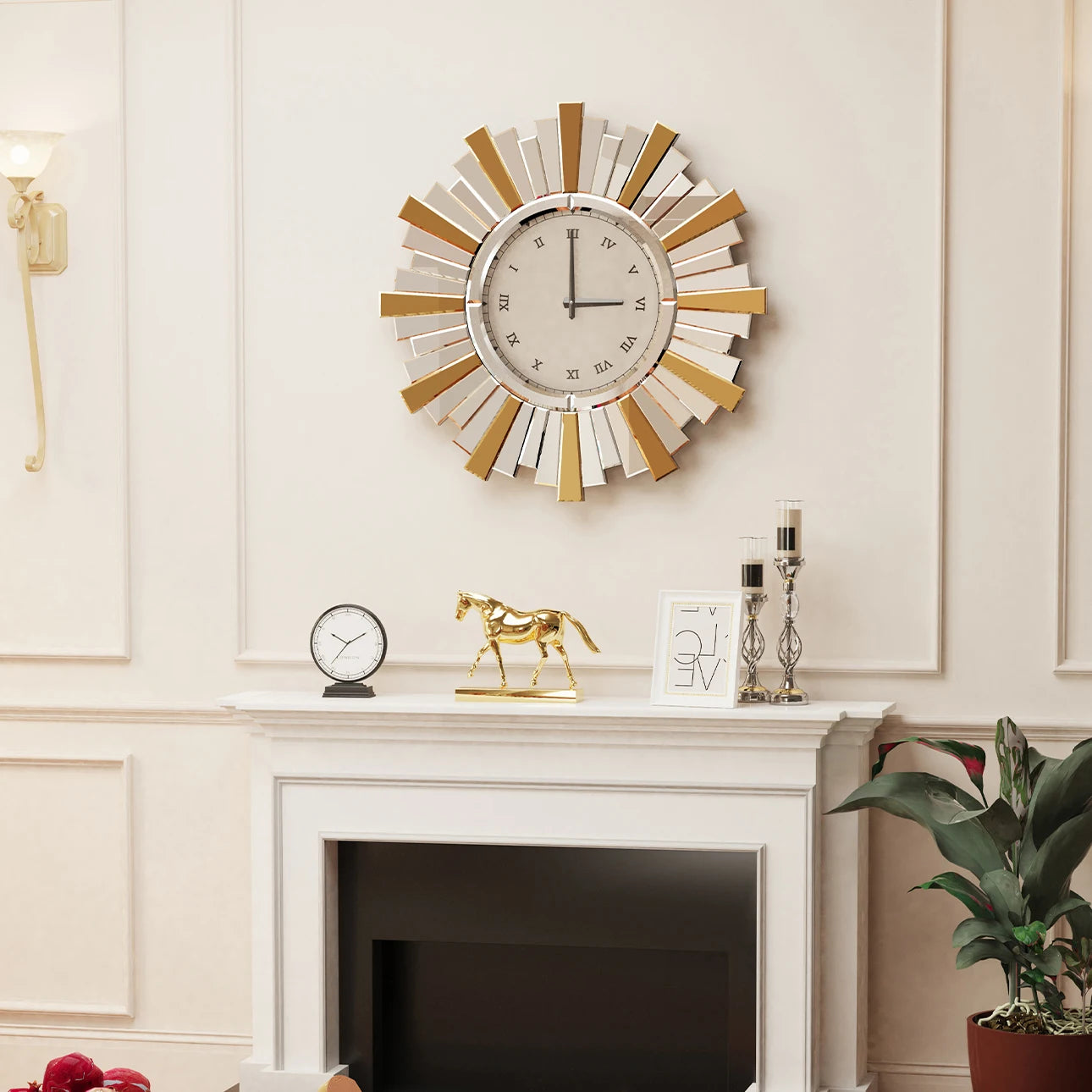 Aureon Sunburst Mirrored Wall Clock