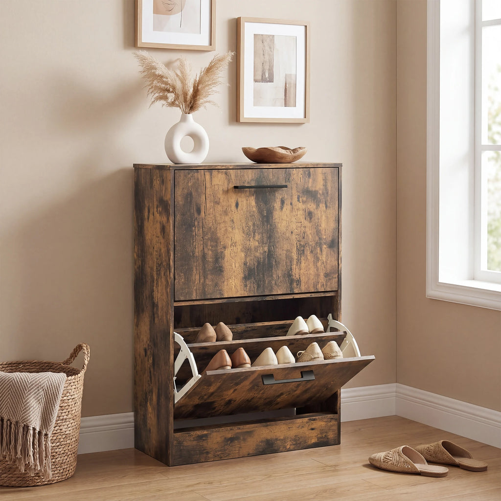 Echoray rustic-brown two-drawer shoe cabinet