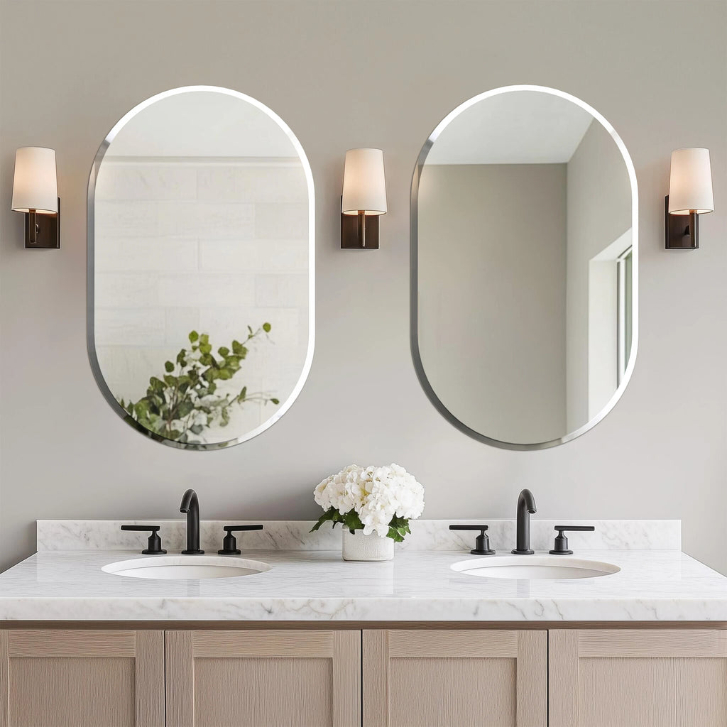 Frameless Beveled Oval Wall Mirror – Polished Silver Finish