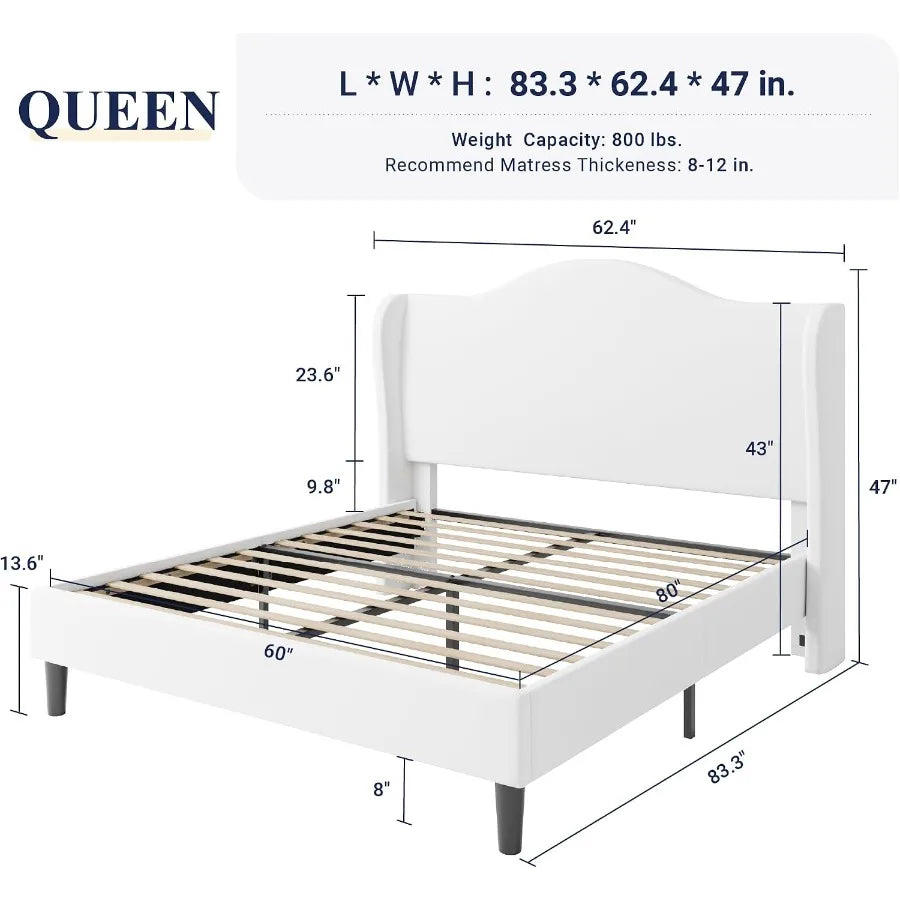 Measurement graphic showing a queen platform measuring 60 by 80 inches and an 8-inch underbed gap.
