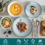 Load image into Gallery viewer, VANCASSO Pluvo Spring Series Stoneware Dinnerware Set – Green Trim, 16/32/48 Pieces

