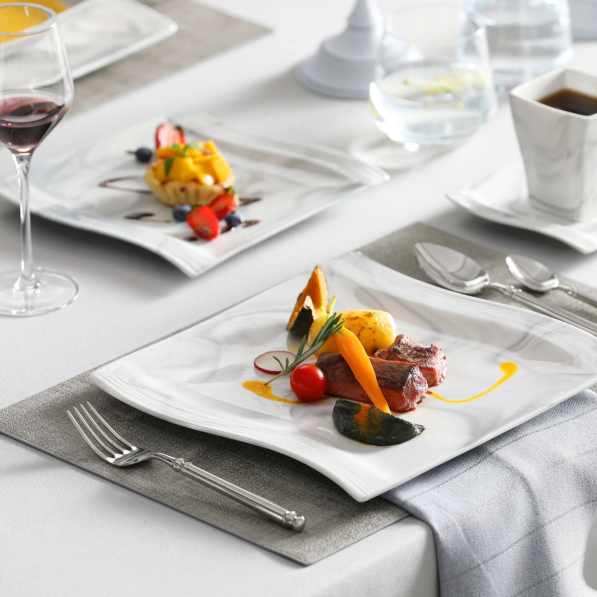 MALACASA Flora Gray & White Marble Porcelain Dinnerware Set – 30/60 Pieces