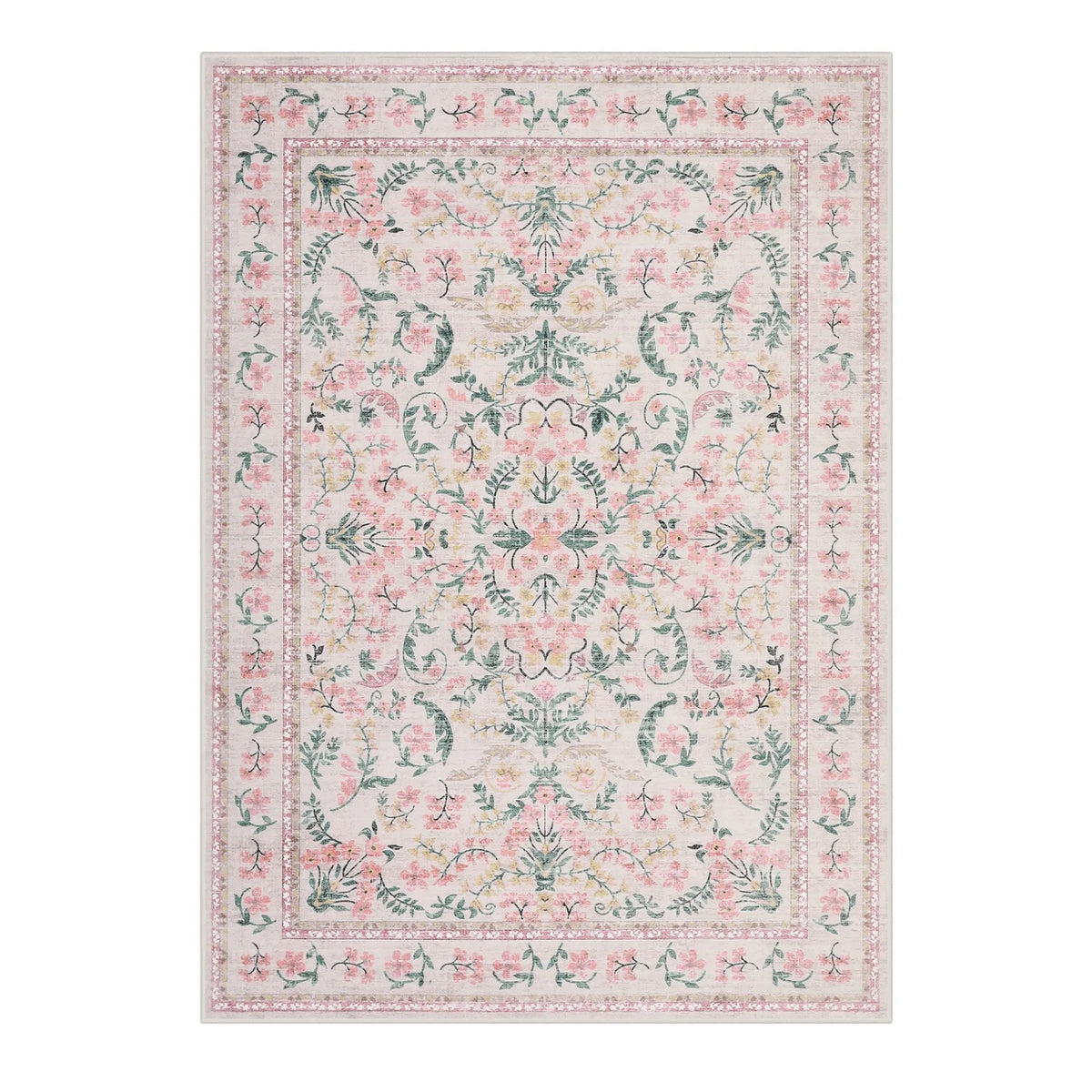 Meadowlark Pink floral area rug product view