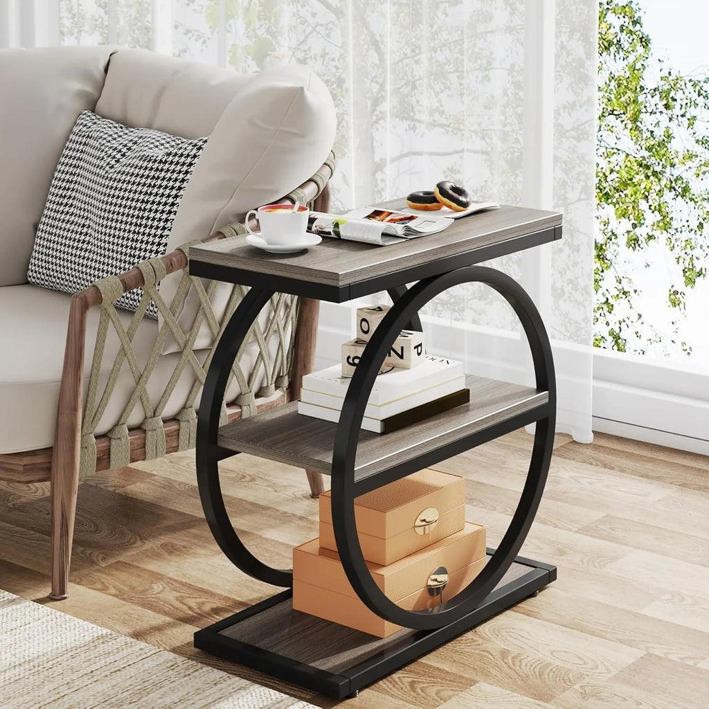 Alden Round Frame End Table with Storage Shelf