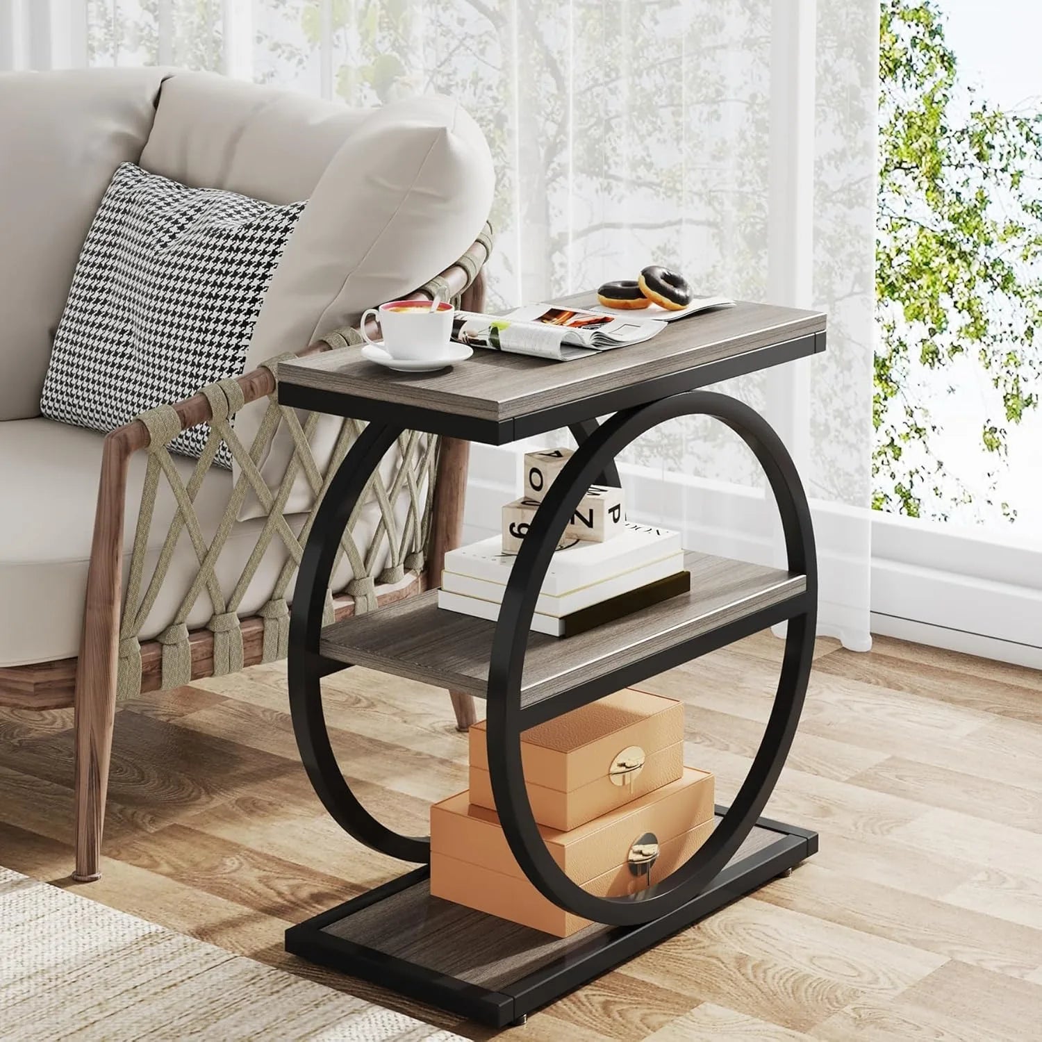 Alden Round Frame End Table with Storage Shelf