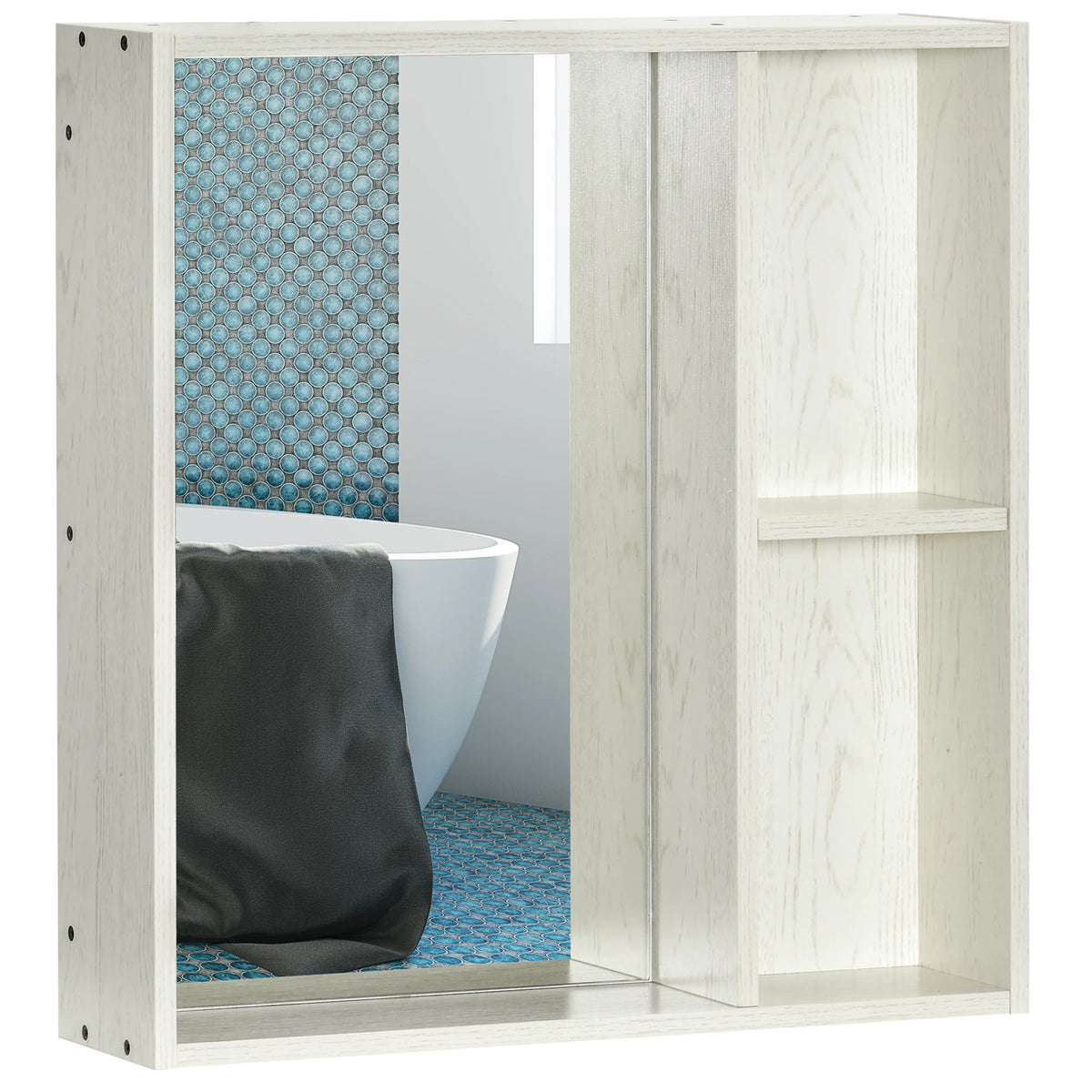 Front view of Silhouettewhisper showing a rectangular mirror and two open right-hand shelf compartments
