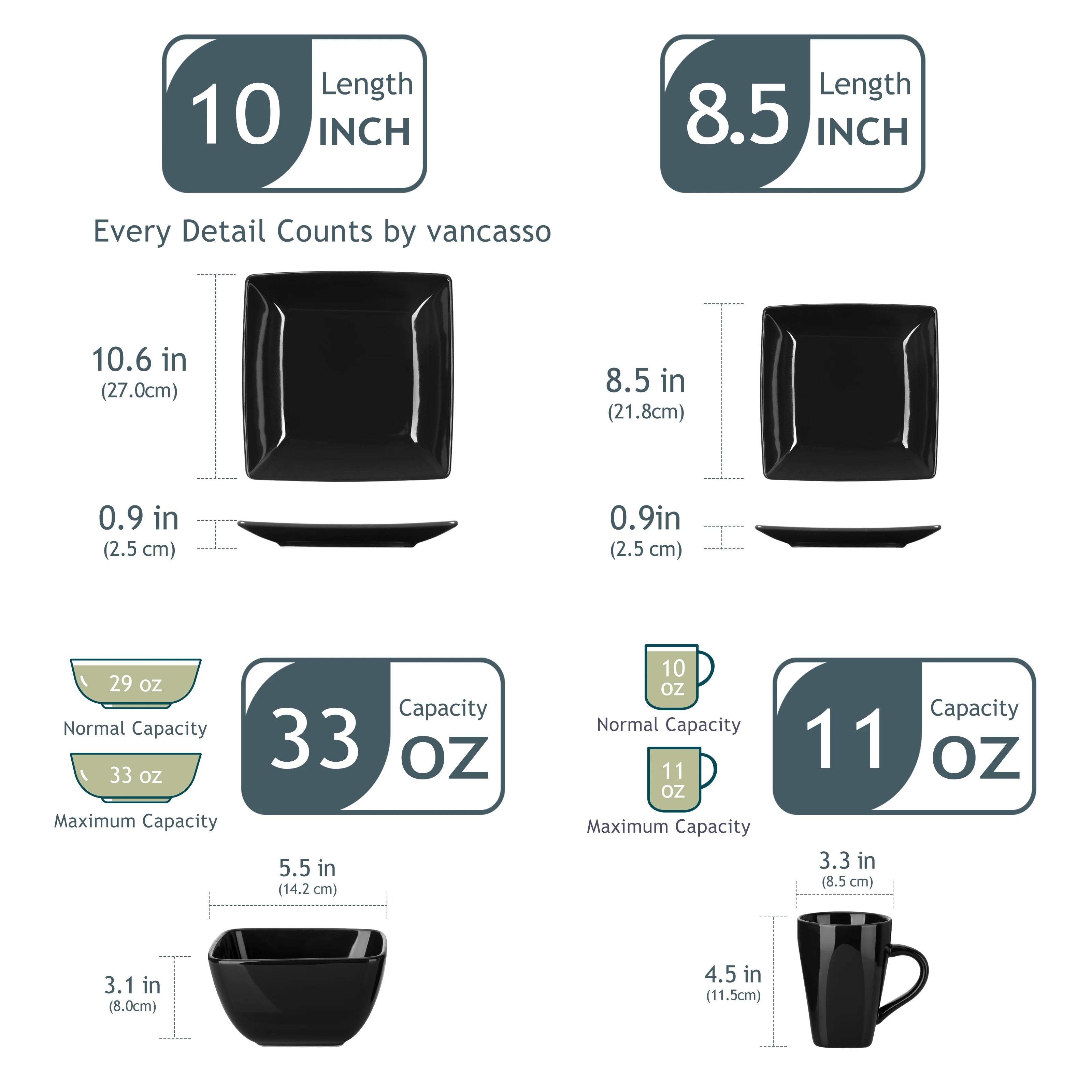 Vancasso SOHO Series Square Black Dinnerware Set