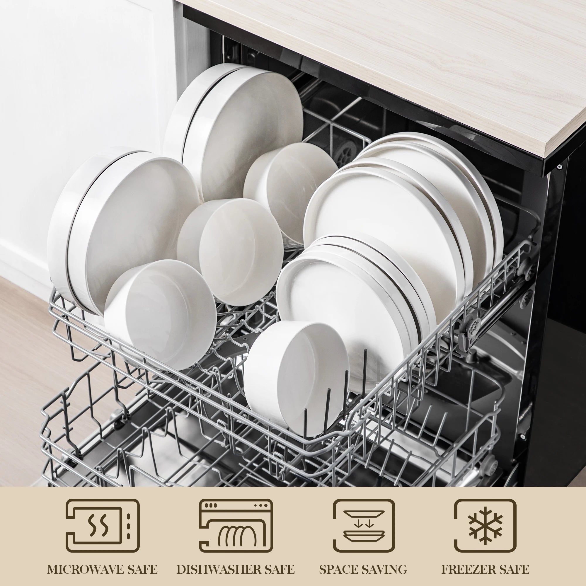 MALACASA Luna Series Ceramic Dinnerware Set - White or Black Rim