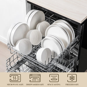 MALACASA Luna Series Ceramic Dinnerware Set - White or Black Rim