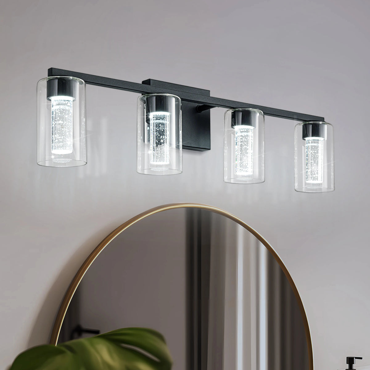 Crestline Four-Light Glass Vanity Sconce – Black