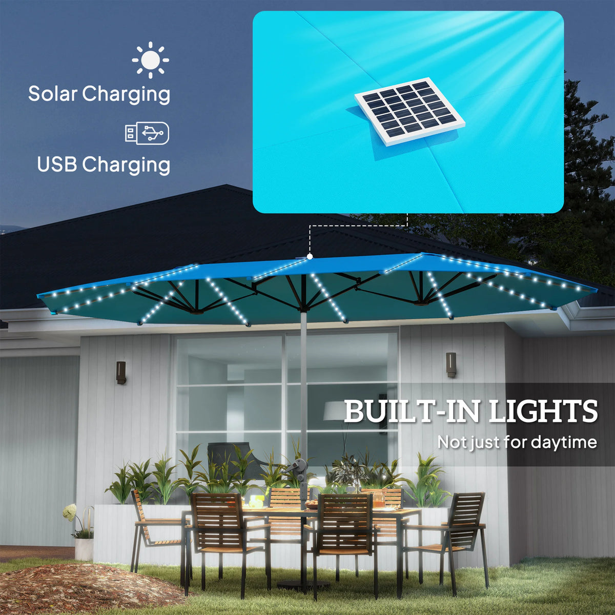 Bluehaven 15′ Solar LED Patio Umbrella – Blue