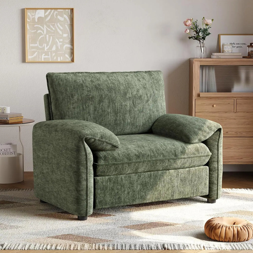 Wondernote Green chenille accent chair with padded arms and short dark feet