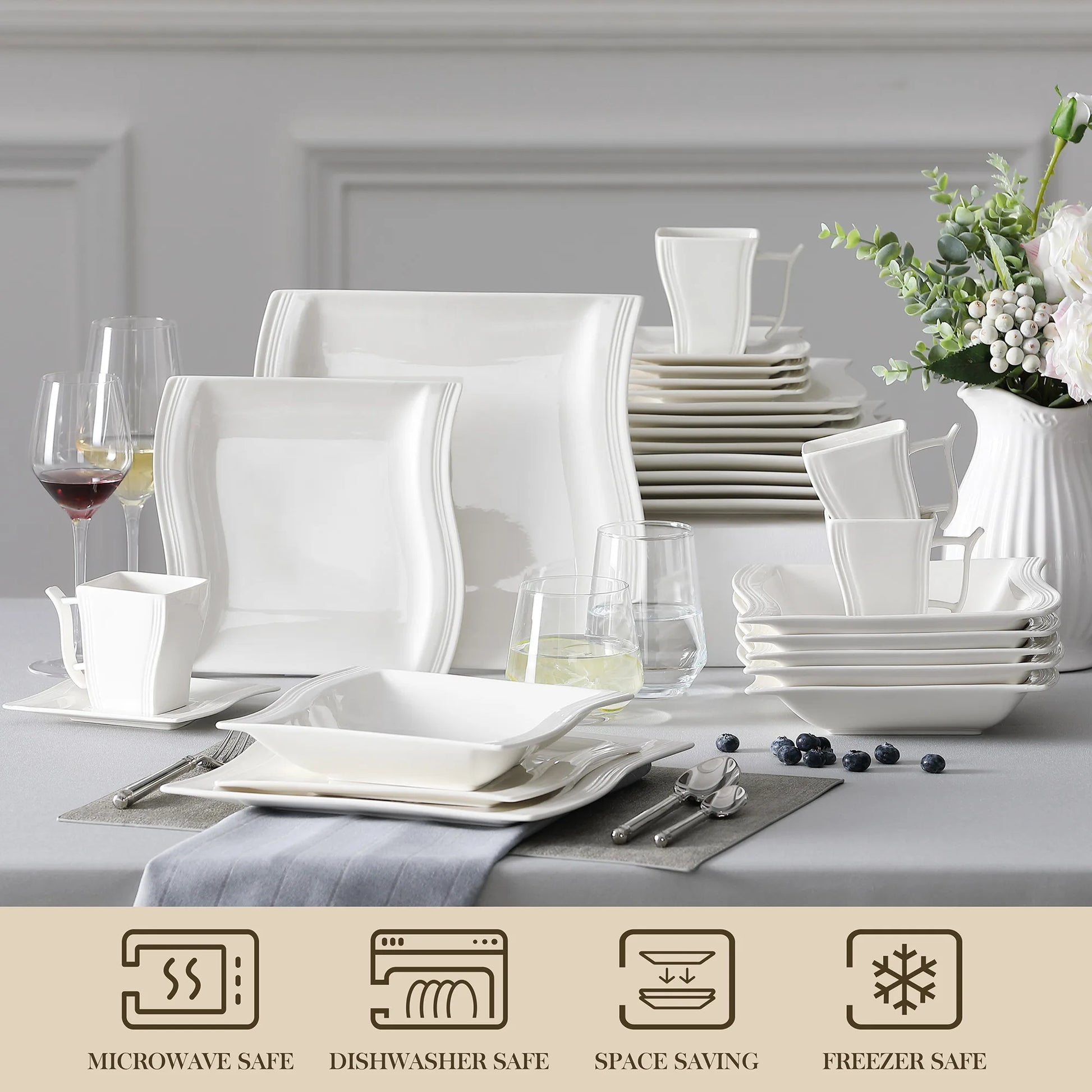 MALACASA Flora White Porcelain Dinnerware Set – 30/60 Pieces