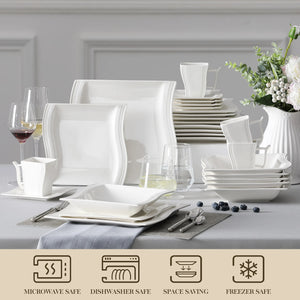 MALACASA Flora White Porcelain Dinnerware Set – 30/60 Pieces