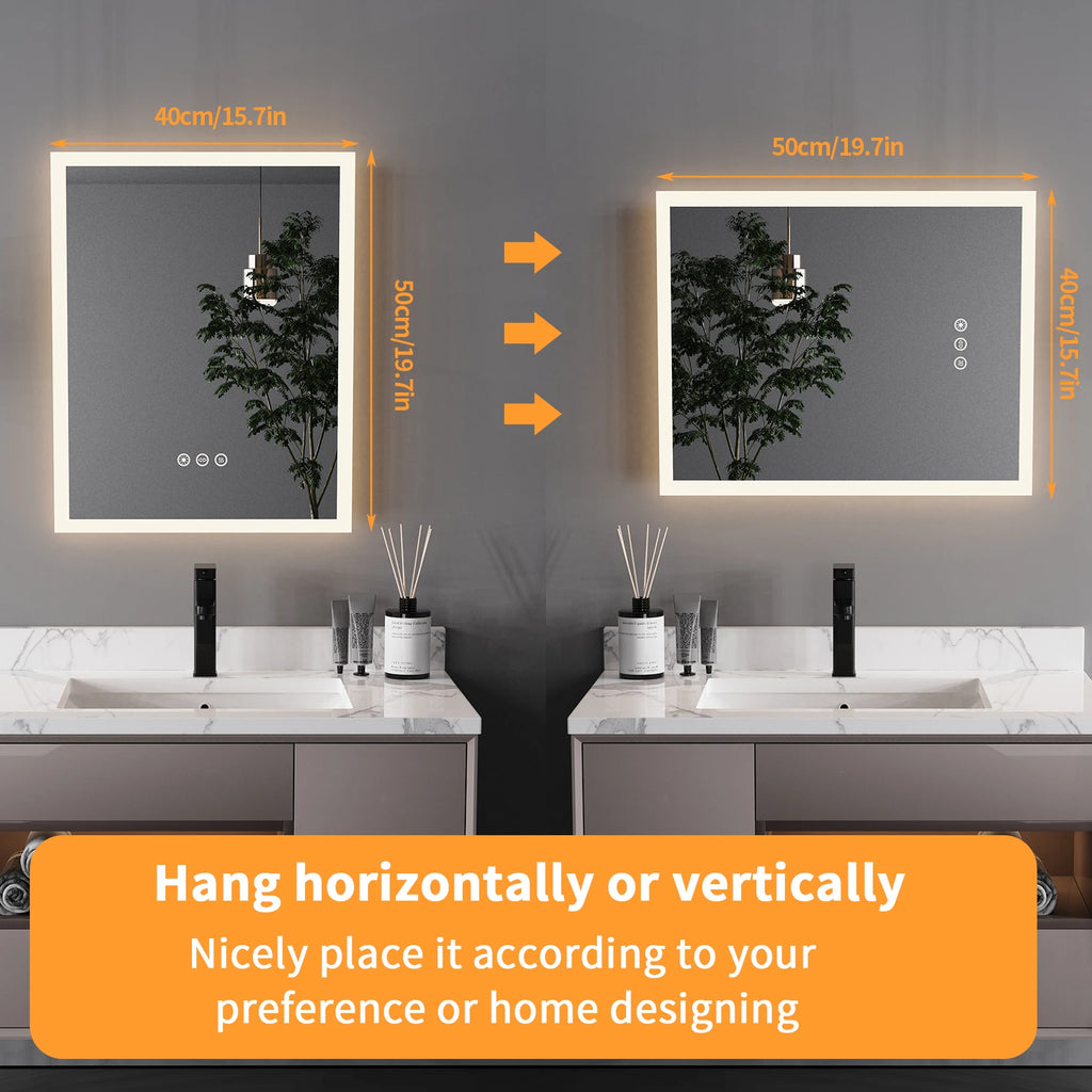 Bathroom vanity setup with two mirrors showing dimensions and placement options.