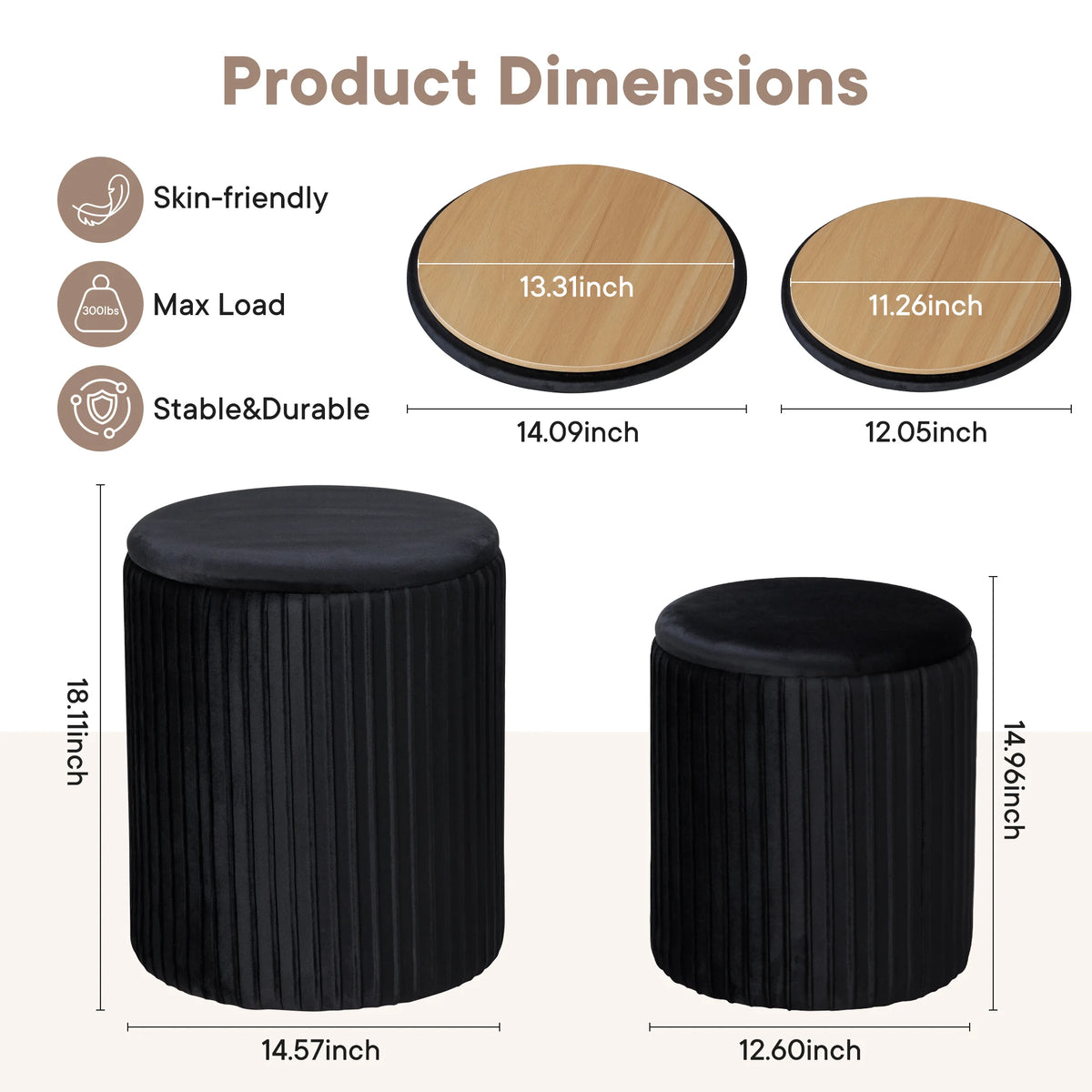 Rainline Round Storage Ottoman Set of 2