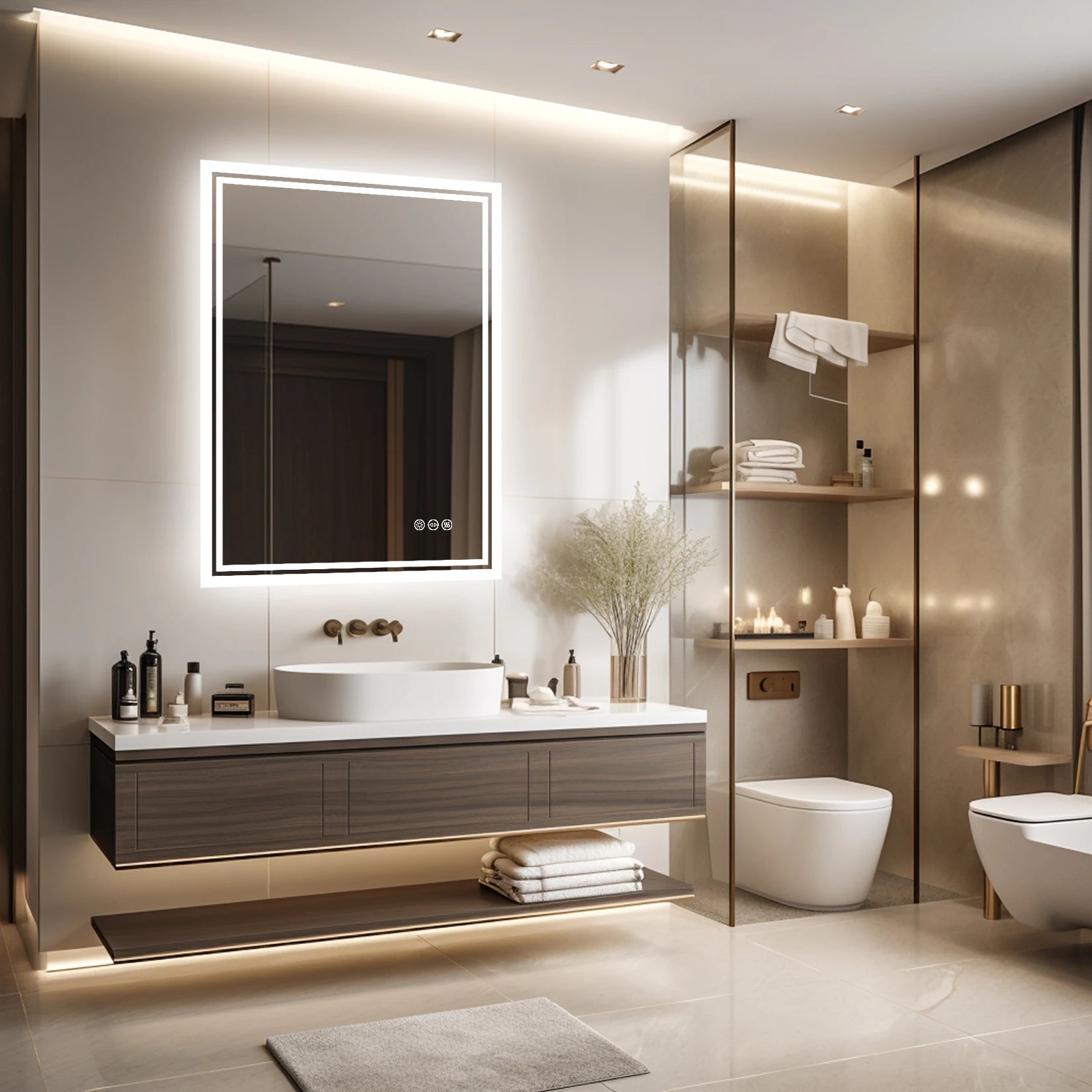 Aurora LED Rectangle Bathroom Mirror with Anti-Fog and Dimmable Light