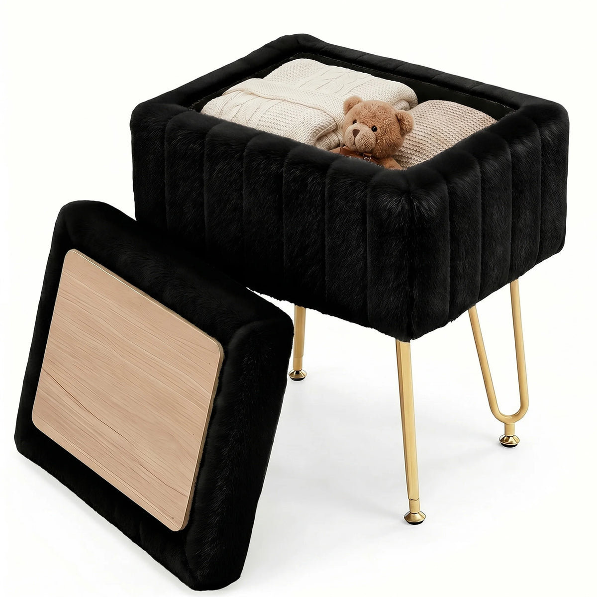 Ariaarc Faux-Fur Storage Ottoman