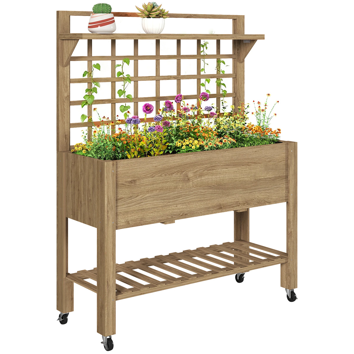 Briarwheel rolling planter station with lattice trellis and four casters