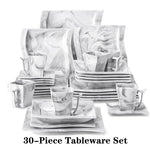 Load image into Gallery viewer, MALACASA Flora Gray &amp; White Marble Porcelain Dinnerware Set – 30/60 Pieces
