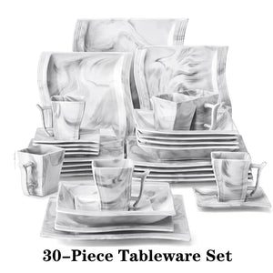 MALACASA Flora Gray & White Marble Porcelain Dinnerware Set – 30/60 Pieces