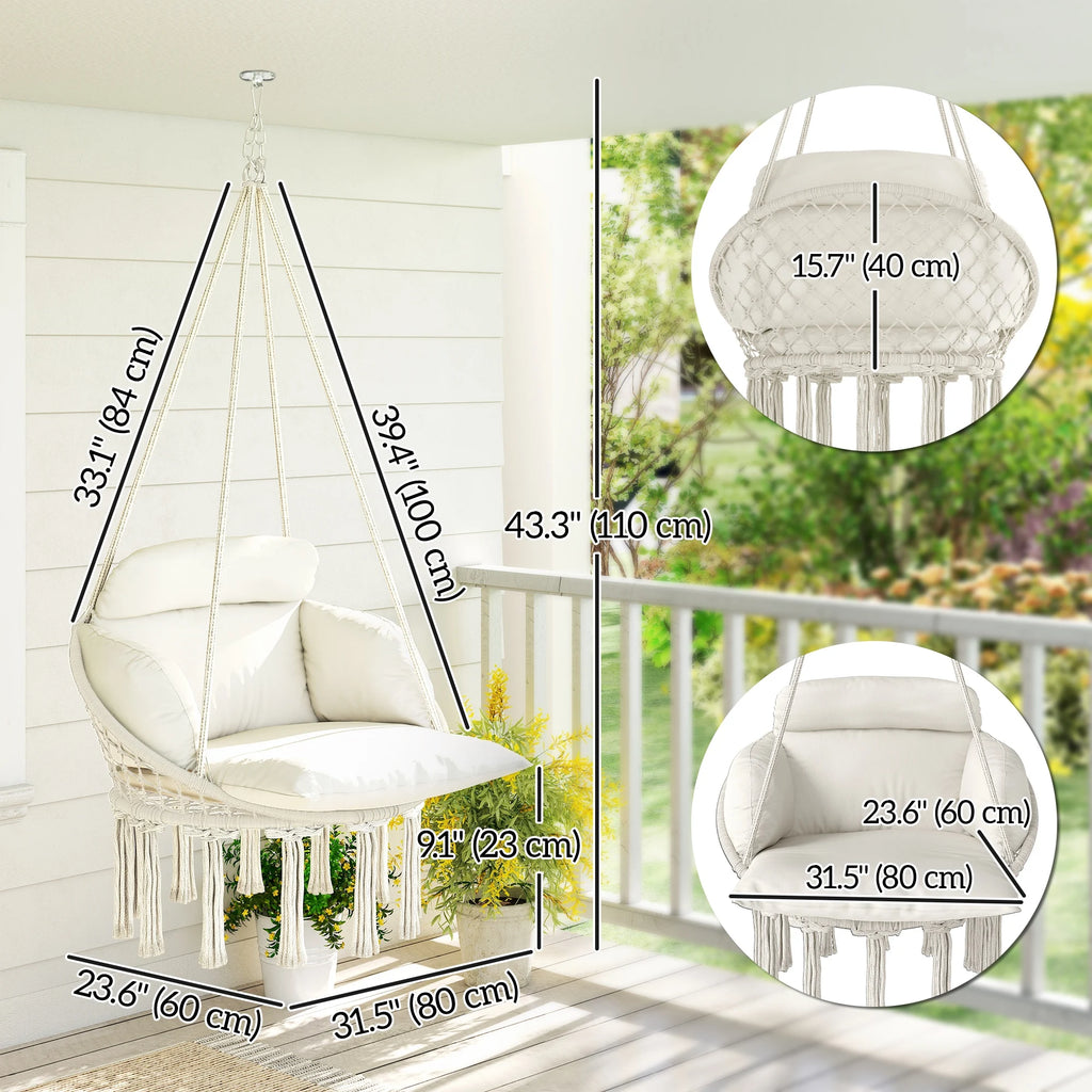 Calista Macramé Hanging Chair – Cream