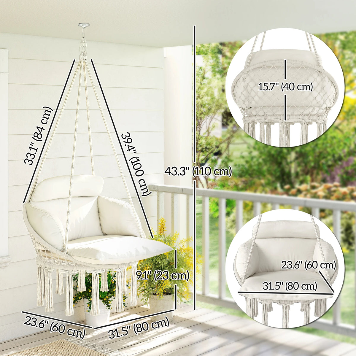 Calista Macramé Hanging Chair – Cream