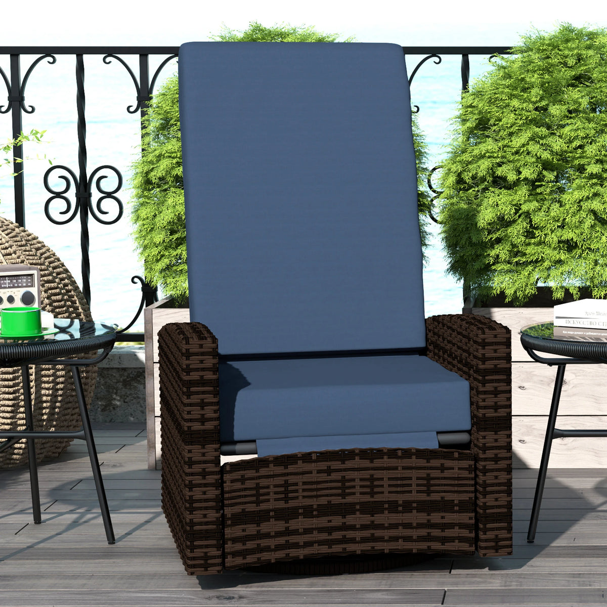 Marlisse Wicker Swivel Recliner - Dark Blue