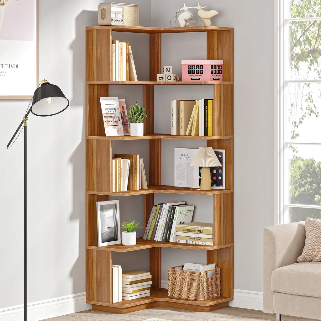 Hazelsong six-tier corner bookcase
