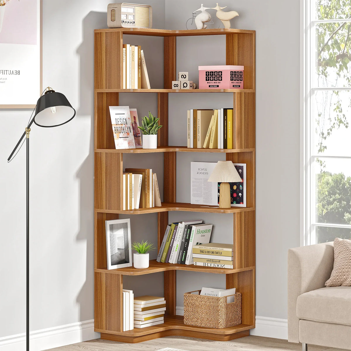 Hazelsong six-tier corner bookcase