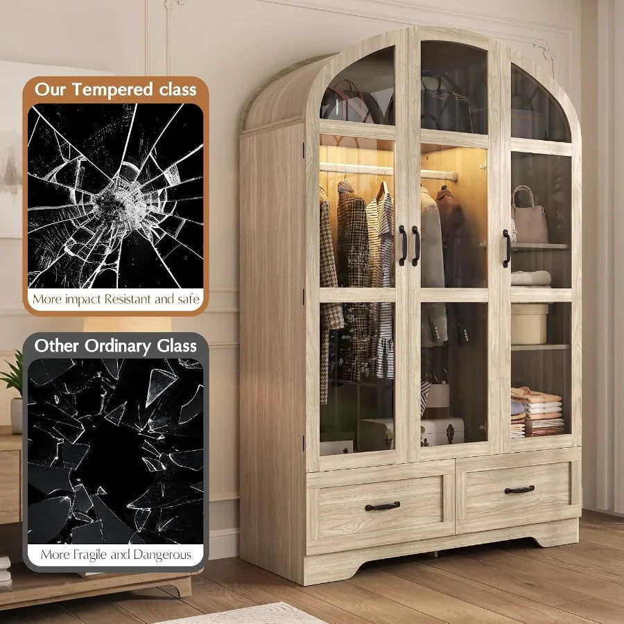 Tempered-glass feature panel showing the closed three-door arched armoire.