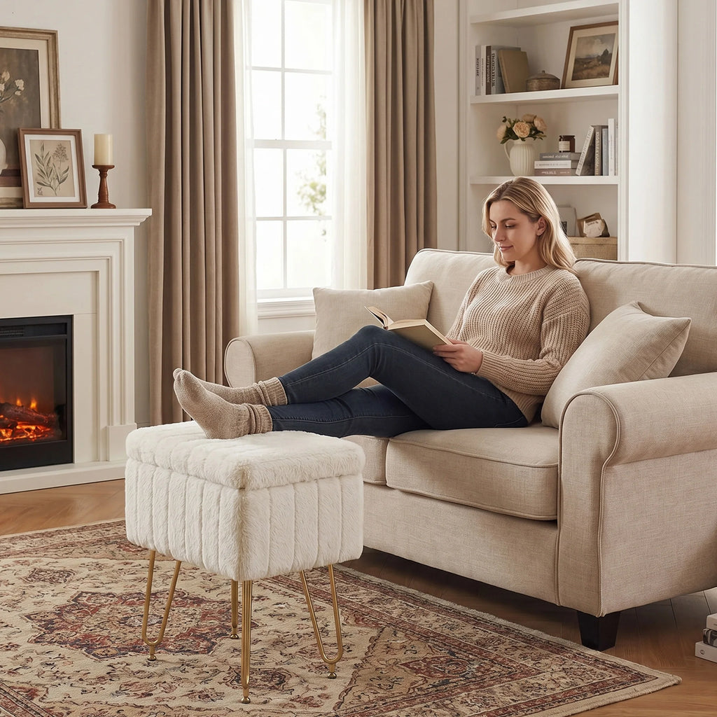 Ariaarc Faux-Fur Storage Ottoman