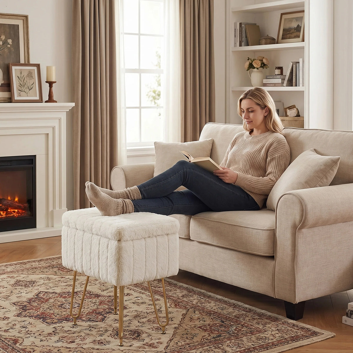 Ariaarc Faux-Fur Storage Ottoman
