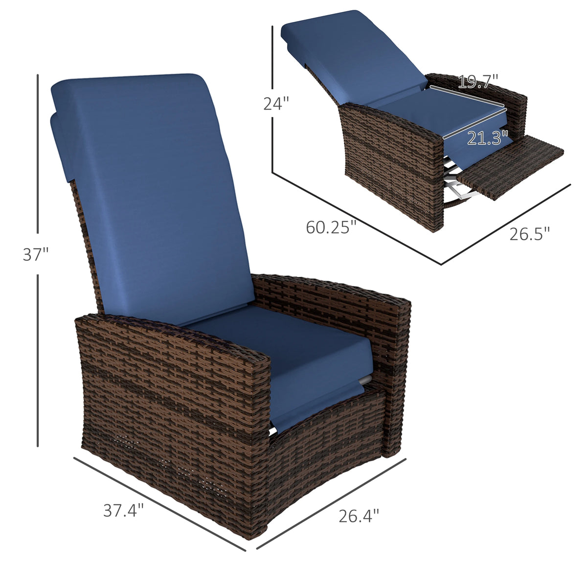 Marlisse Wicker Swivel Recliner - Dark Blue