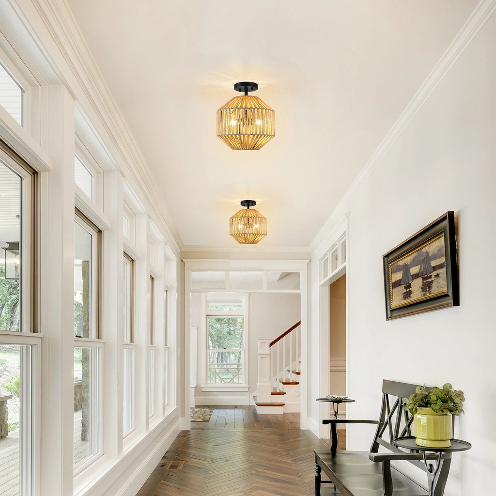 Hearthweave Two-Light Rattan Flush Mount