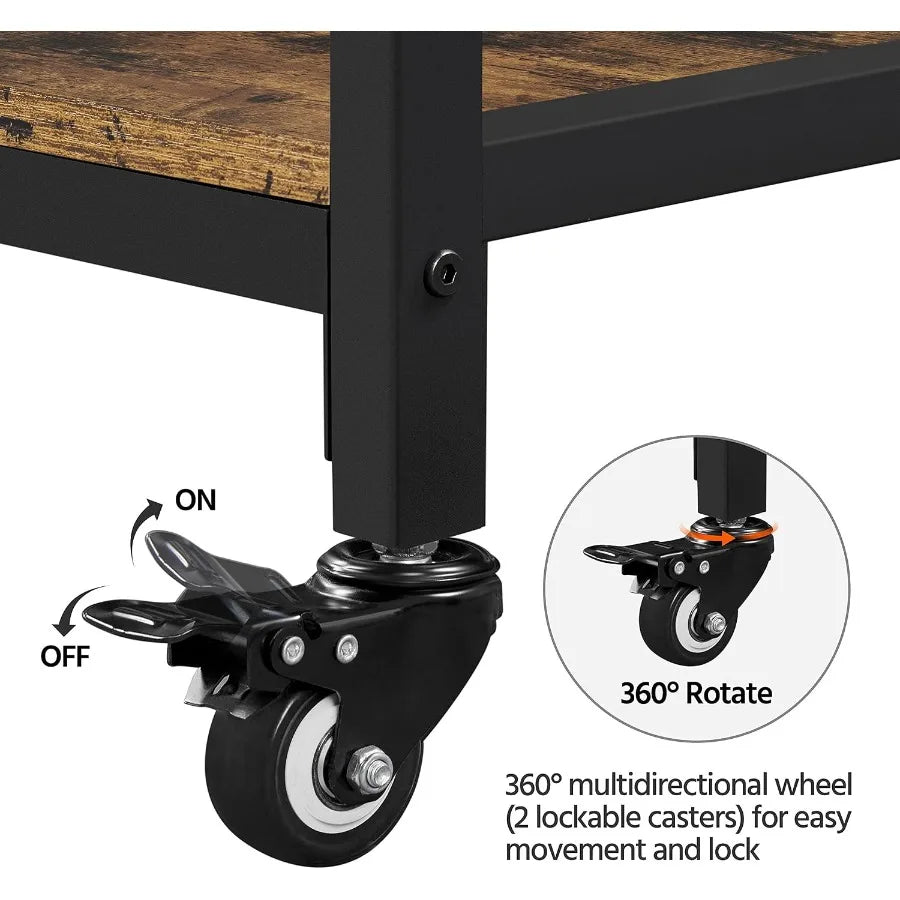 Swivel caster close-up showing wheel lock and 360-degree rotation