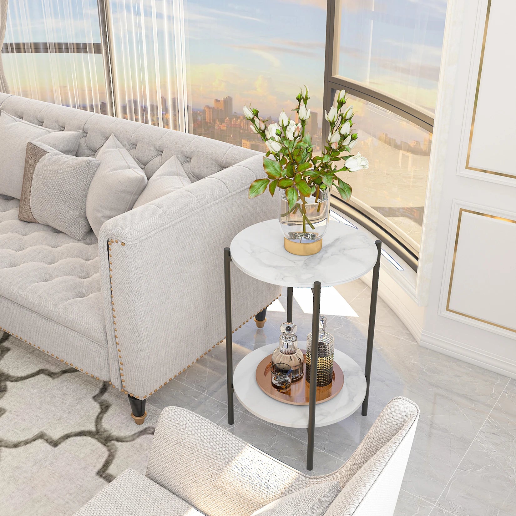 Orlena Two-Tier Sintered Stone Side Table