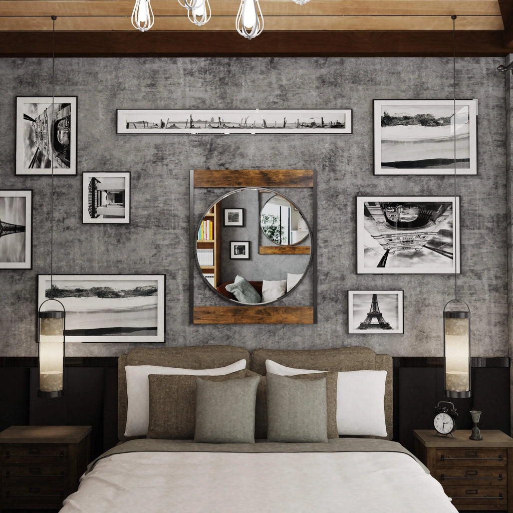Double Frame Round Wall Mirror