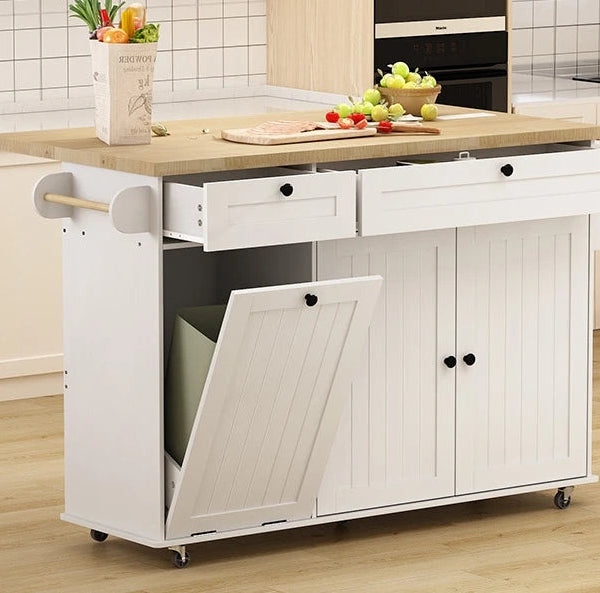 Juniperhalo Rolling Kitchen Island with Power Outlet