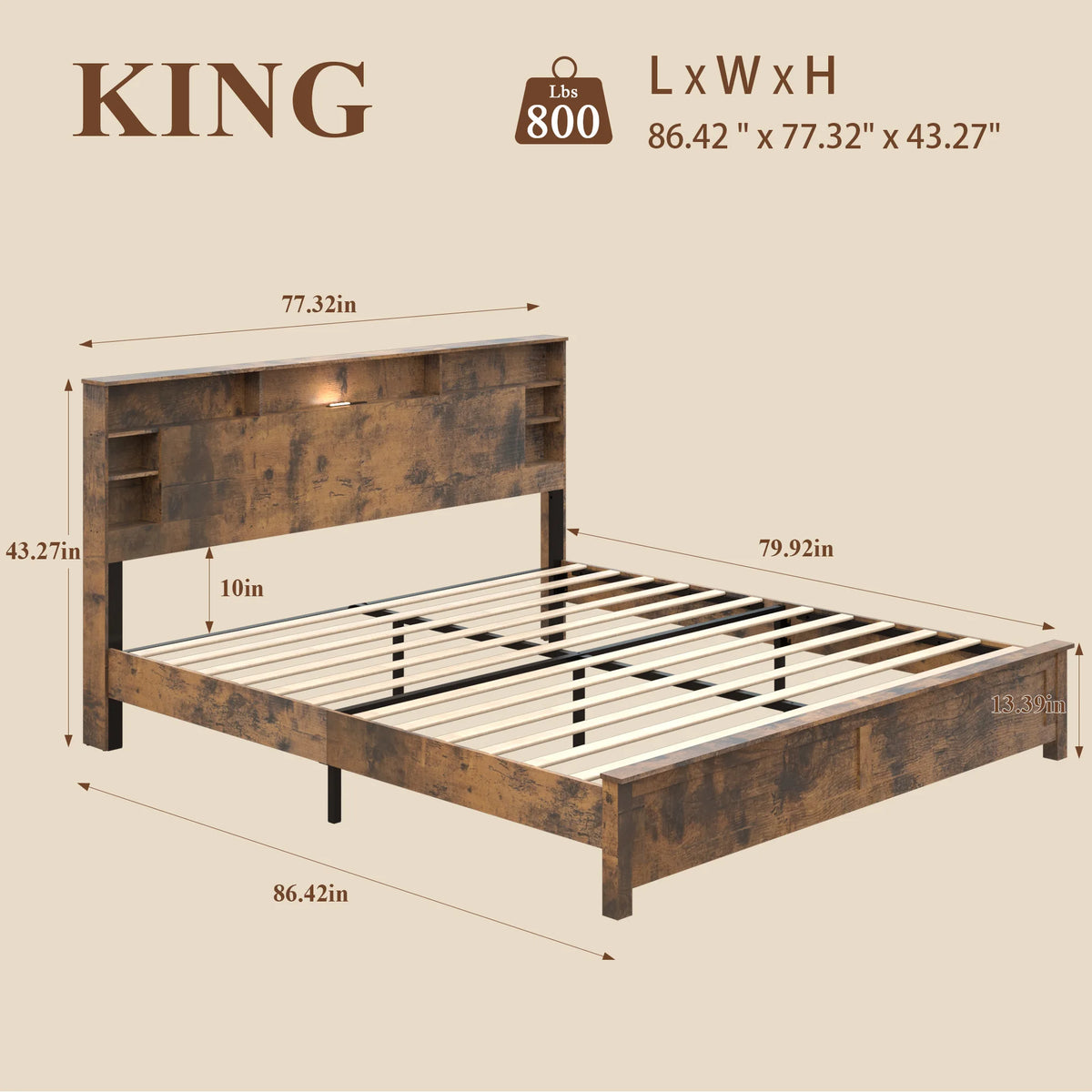 Merehaven Storage Platform Bed with LED Headboard