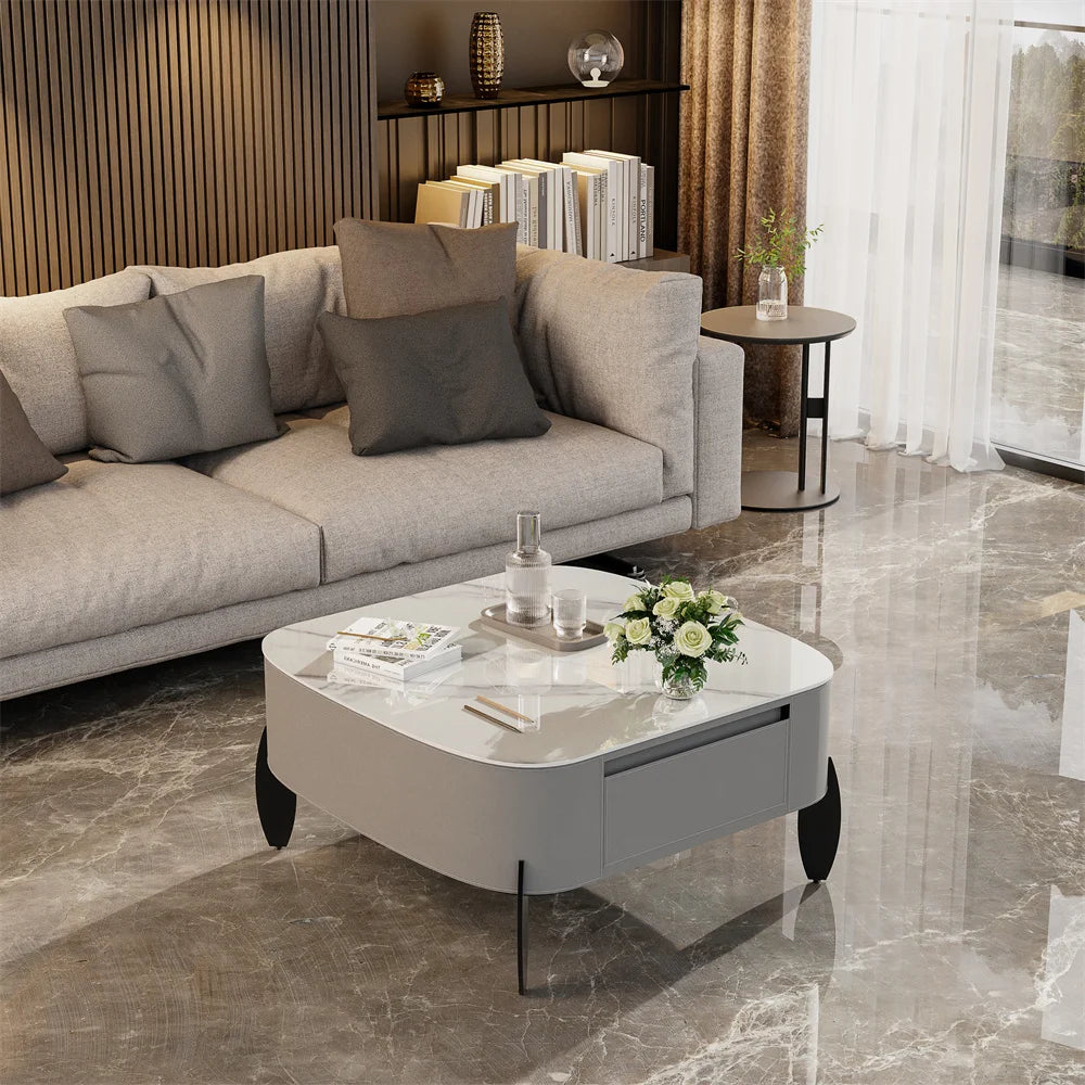Cinderloom white-and-gray coffee table in a modern living-room setting