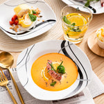 Load image into Gallery viewer, VEWEET Fiona Porcelain Dinnerware Set – 18/36 Pieces, Gray &amp; Black Lines
