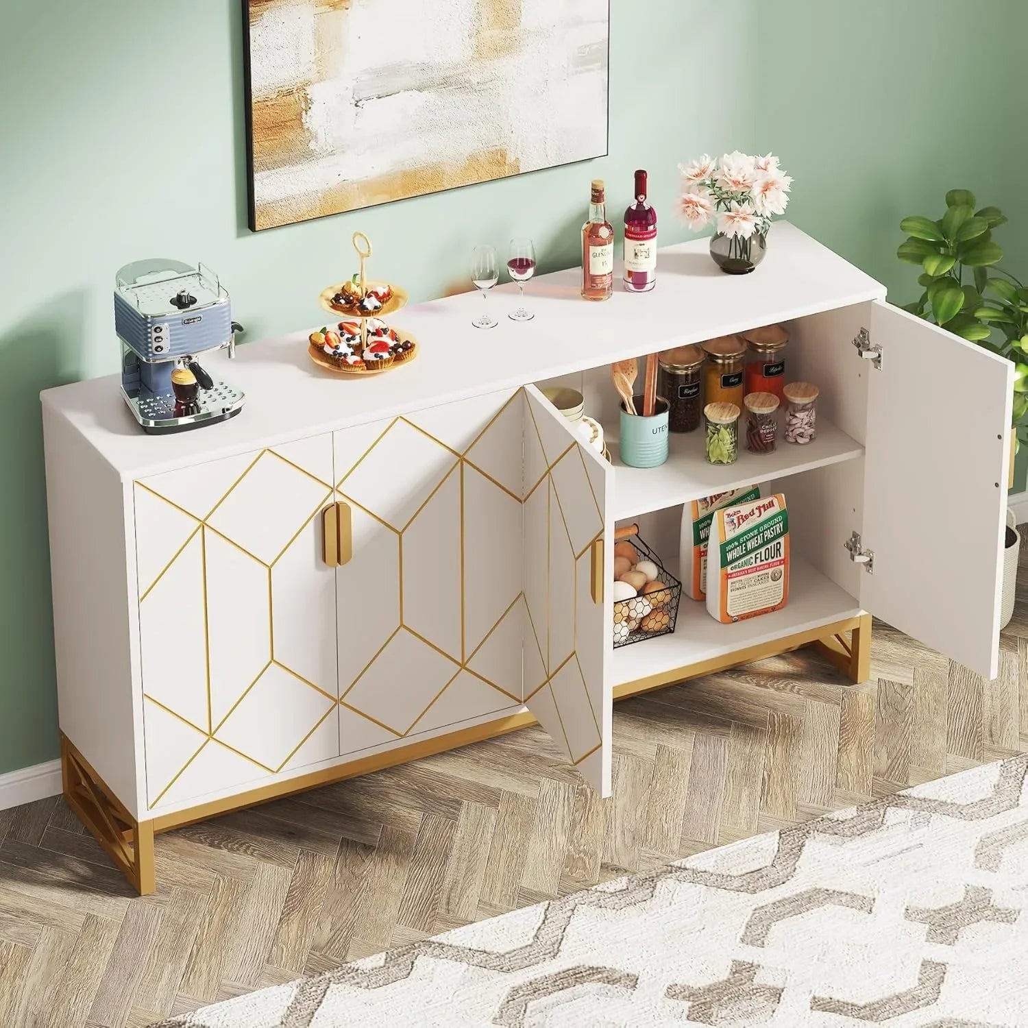 Jasmine Sideboard Cabinet with Gold Accents