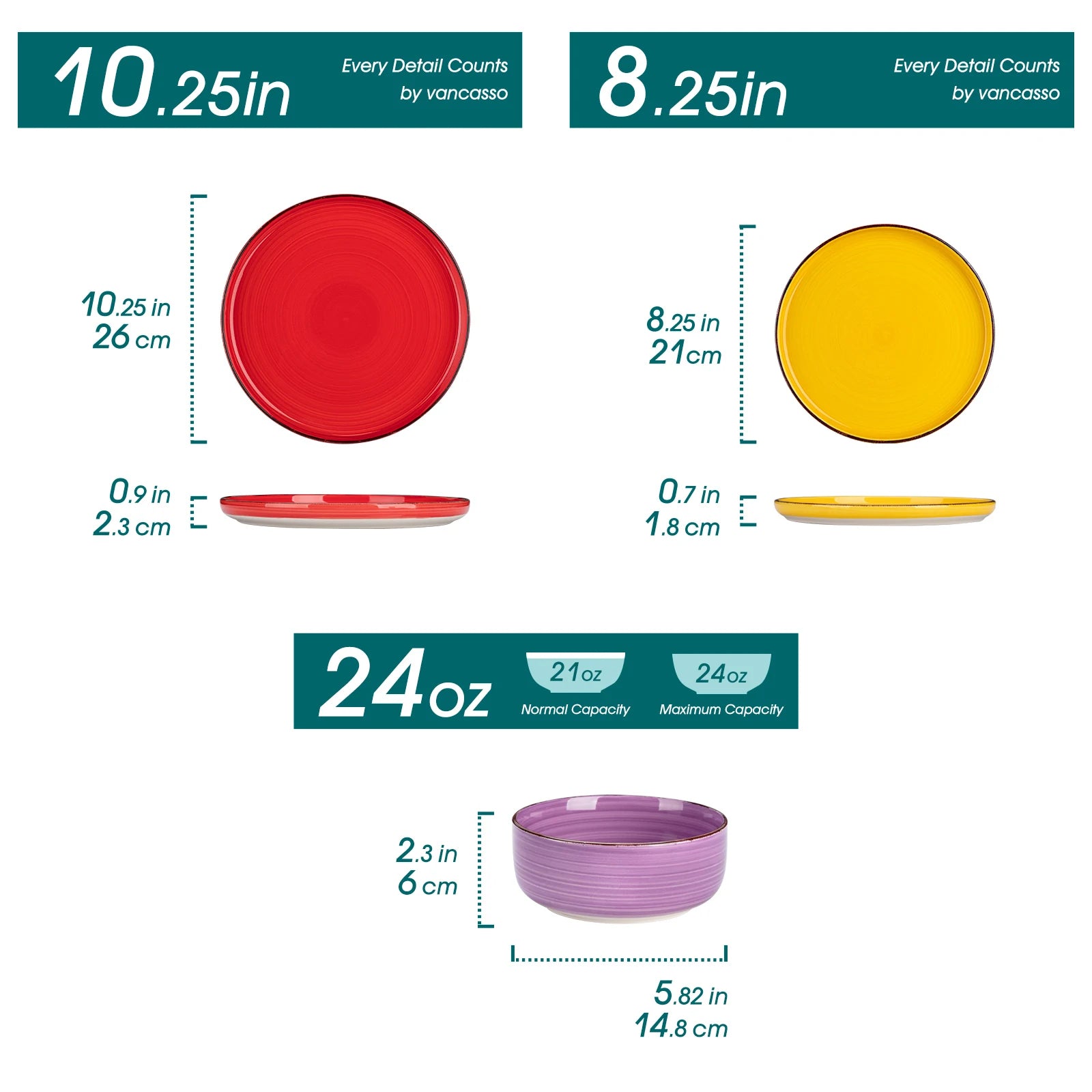 VANCASSO Bonita Lipped-Edge Stoneware Dinnerware Set – 12/18 Pieces, Multicolor