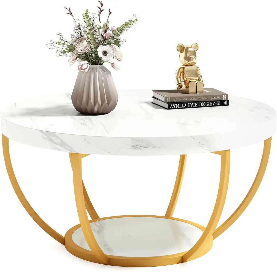 Harper Round Coffee Table with Storage Shelf