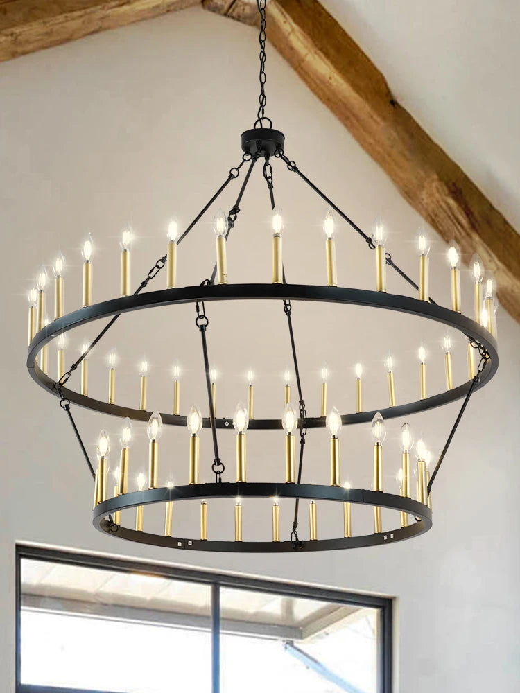Montara 47-Inch Gold Tiered Wagon-Wheel Chandelier