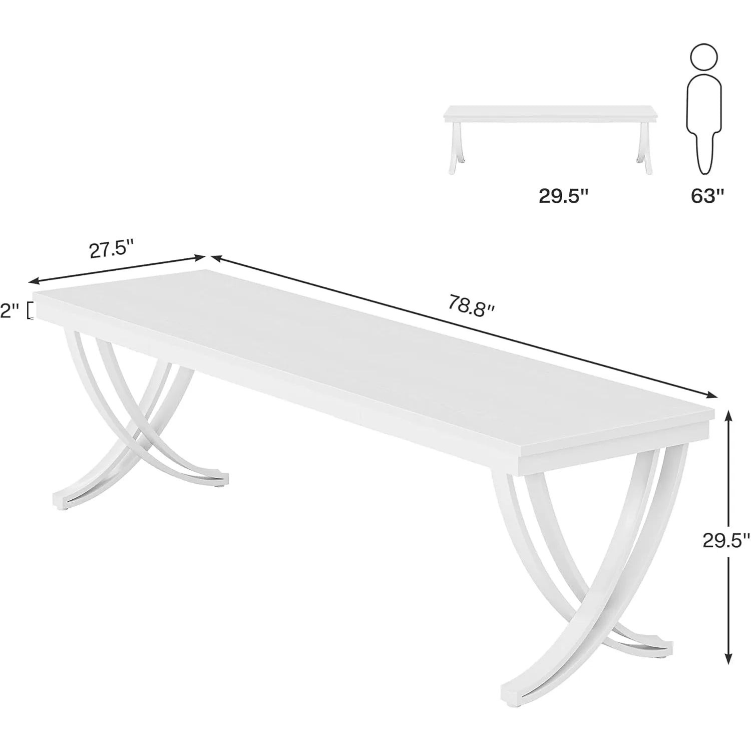 White table with dimensions labeled on a white background