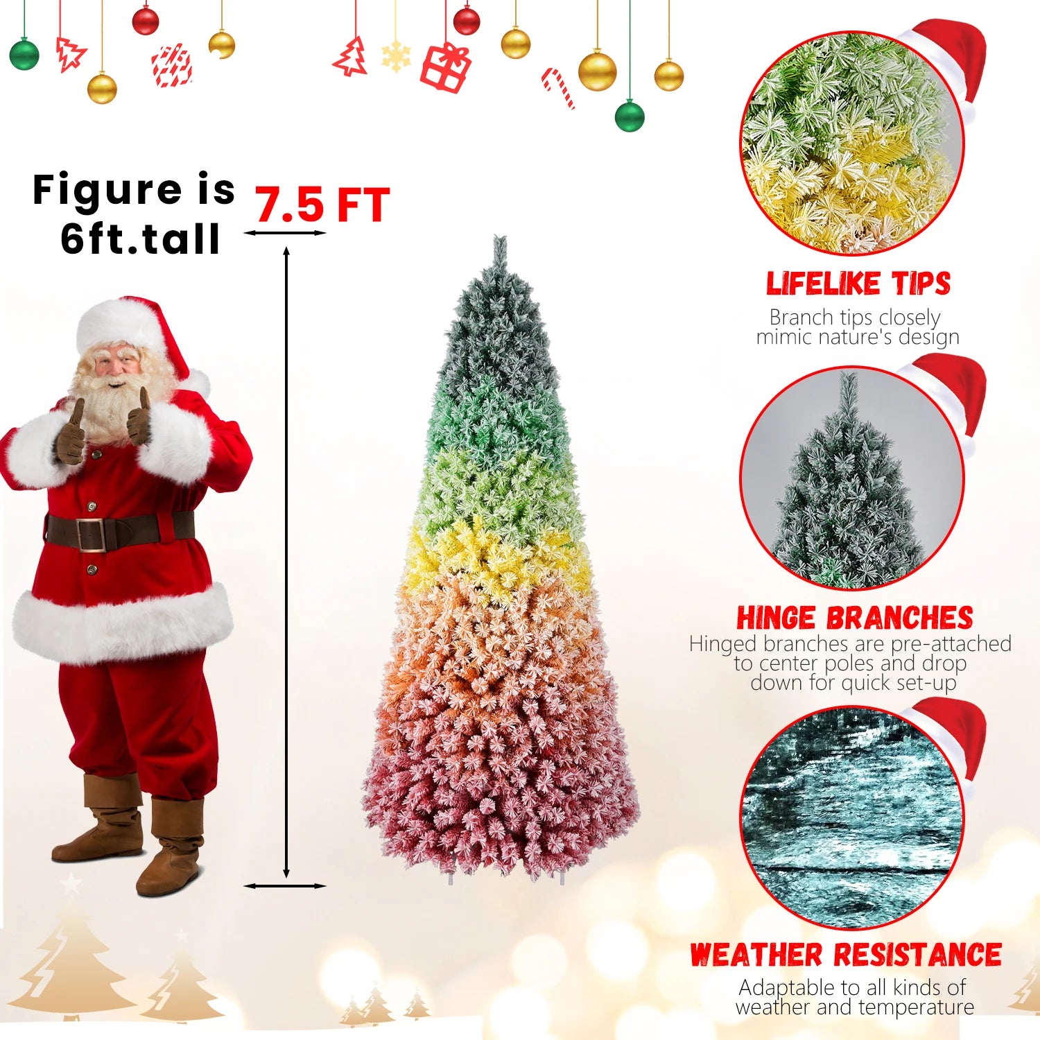 Everfrost Aurora Rainbow Christmas Tree – 7.5 ft