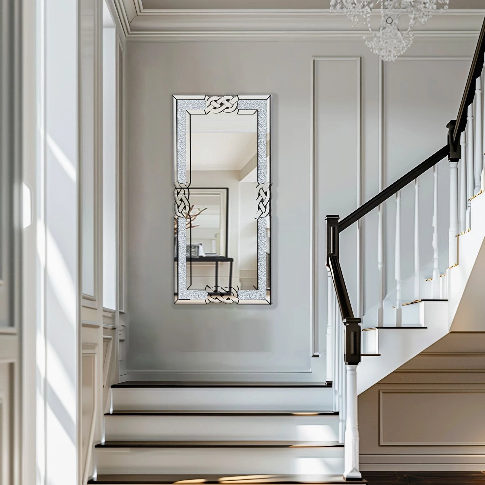 Crushed Diamond Rectangular Wall Mirror – Silver Crystal Frame