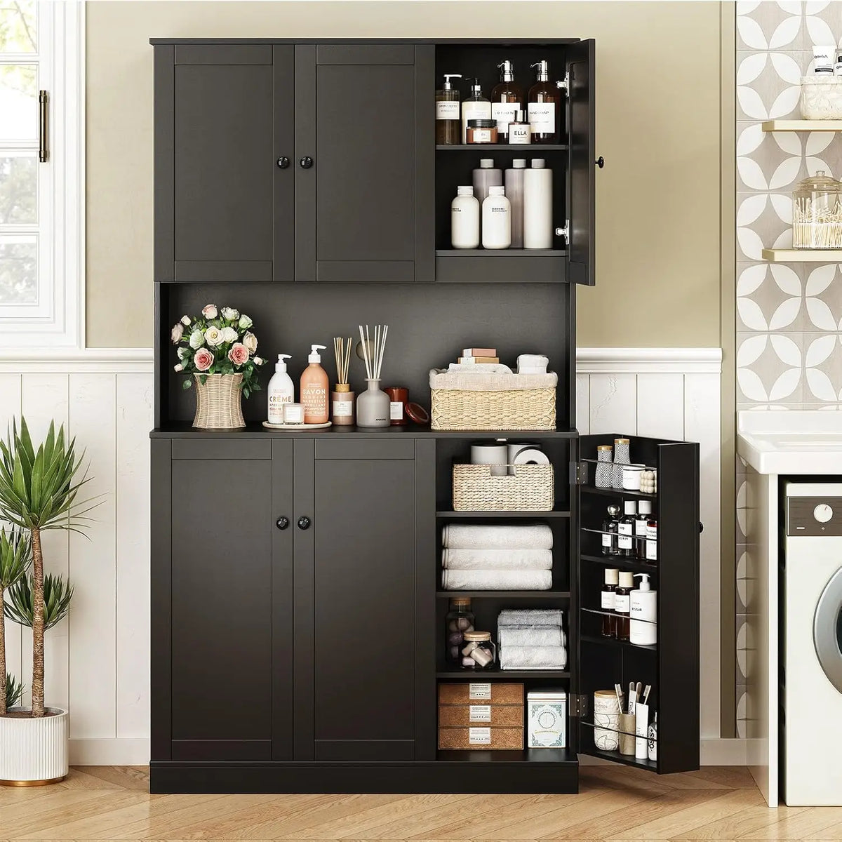 Wrenecho Tall Kitchen Cabinet with Microwave Shelf